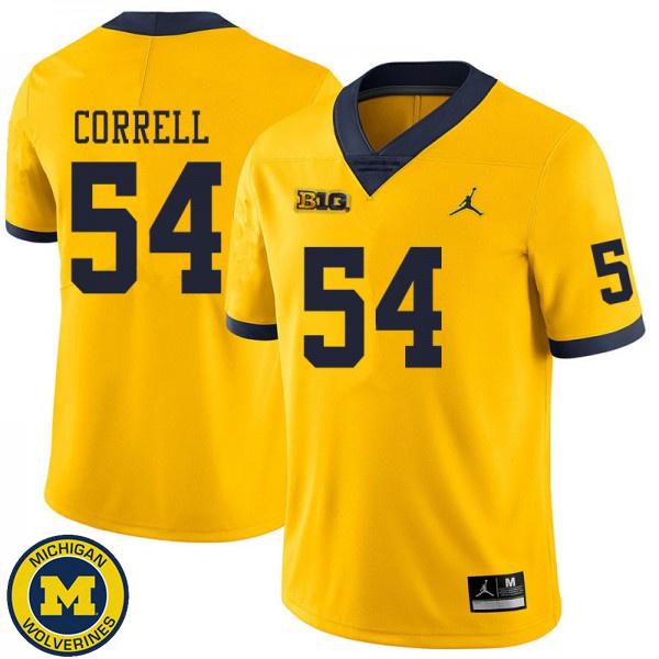 Men's Michigan Wolverines #54 Kraig Correll Yellow University Football Jersey